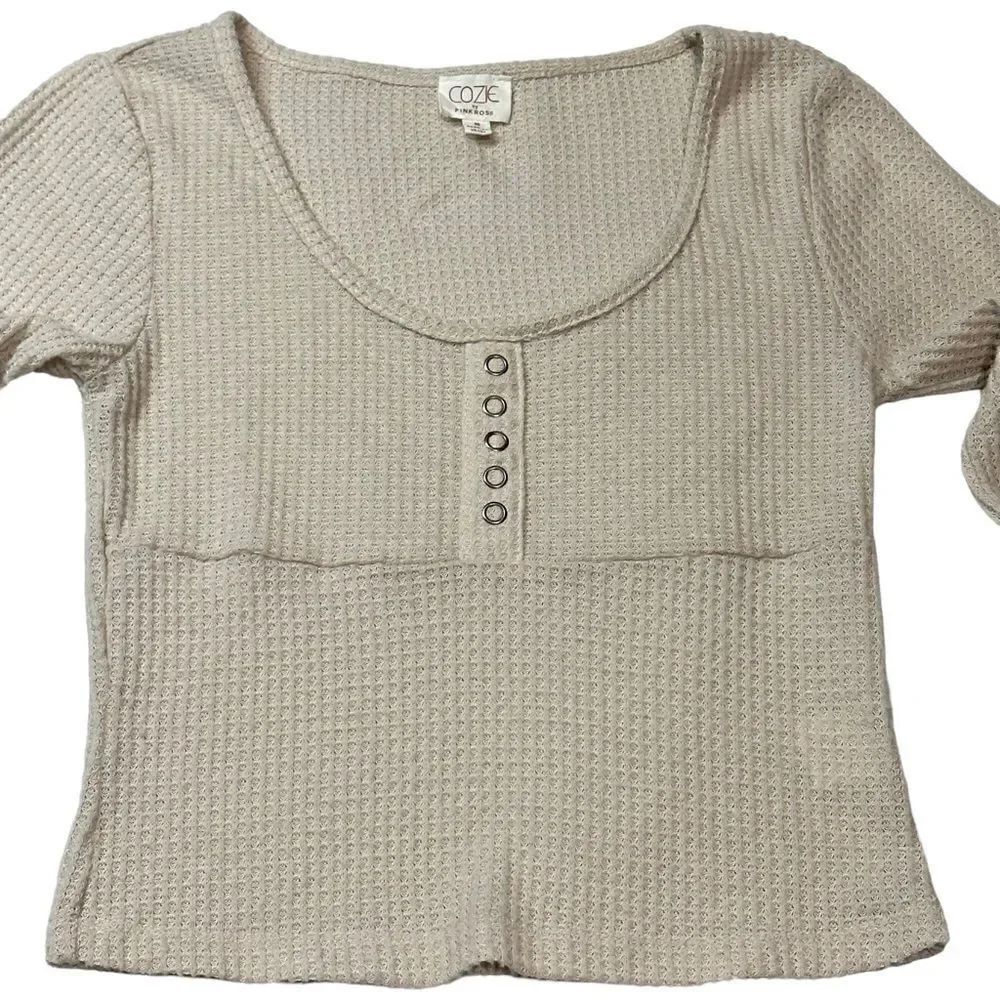 Pink Rose Oatmeal Long-Sleeve Waffle Knit Crop Top Medium